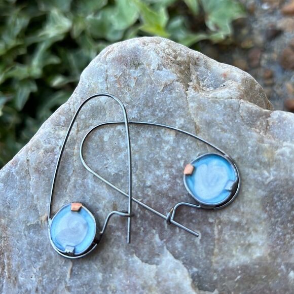 Round Moonstone Dangle Earrings Vintage Retro Alloy Silver Plated Boho Hippie - Picture 3 of 5